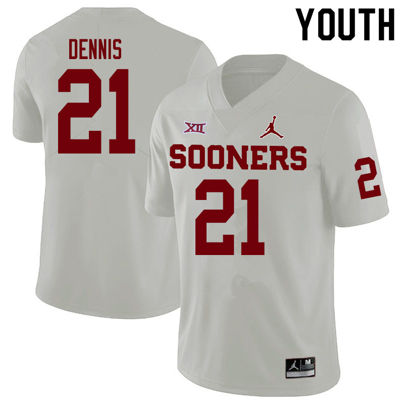 Youth #21 Kendall Dennis Oklahoma Sooners College Football Jerseys Sale-White - Click Image to Close